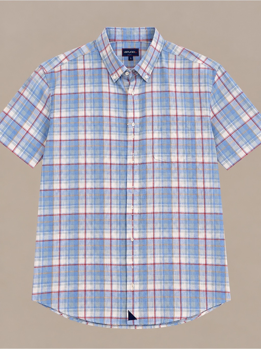 UNTUCKit Short-Sleeve Plaid Button-Down in Light Blue, White & Red